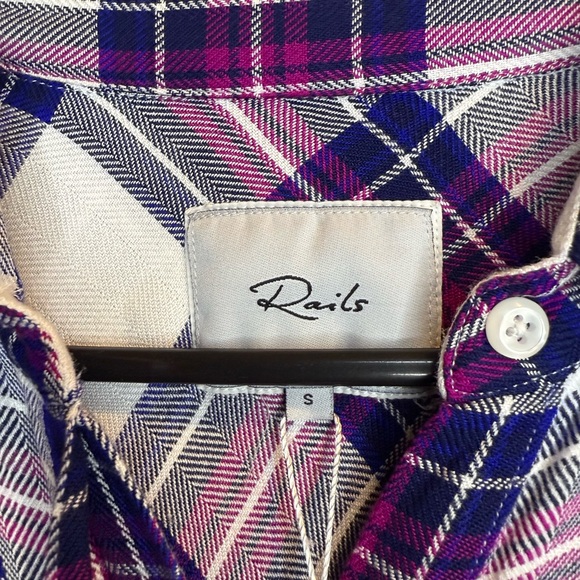 NWT Rails Purple White Plaid Flannel Shirt Dress Tie Waist Size S - Picture 7 of 10